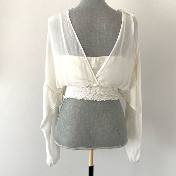 Anthropologie White Crop Sheer Blouse sz S Balloon Sleeve Romantic Feminine NWOT - Picture 3 of 13